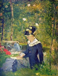 Junge Frau am Eingang des Gartens von Bellevue (Marguerite), 1880